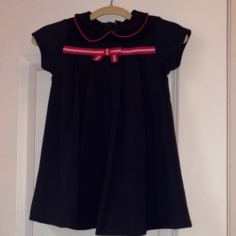 Jacadi Classic Dark Blue Dress with Pink Trim with Knee high socks